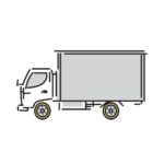 Side view illustration of a delivery truck with a gray cargo box.